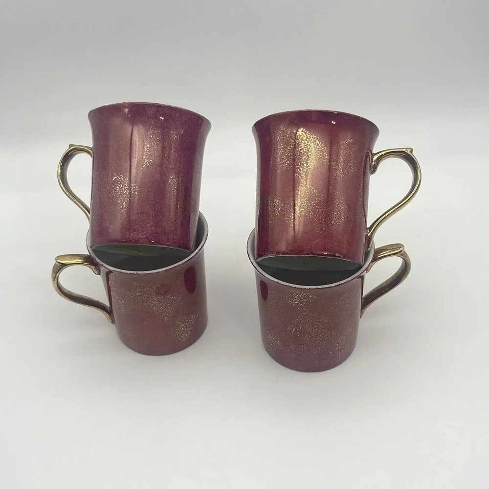 Pottery Barn Hiraki Coffee Mugs Iridescent Japan Lusterware Gold Handle Set of 4